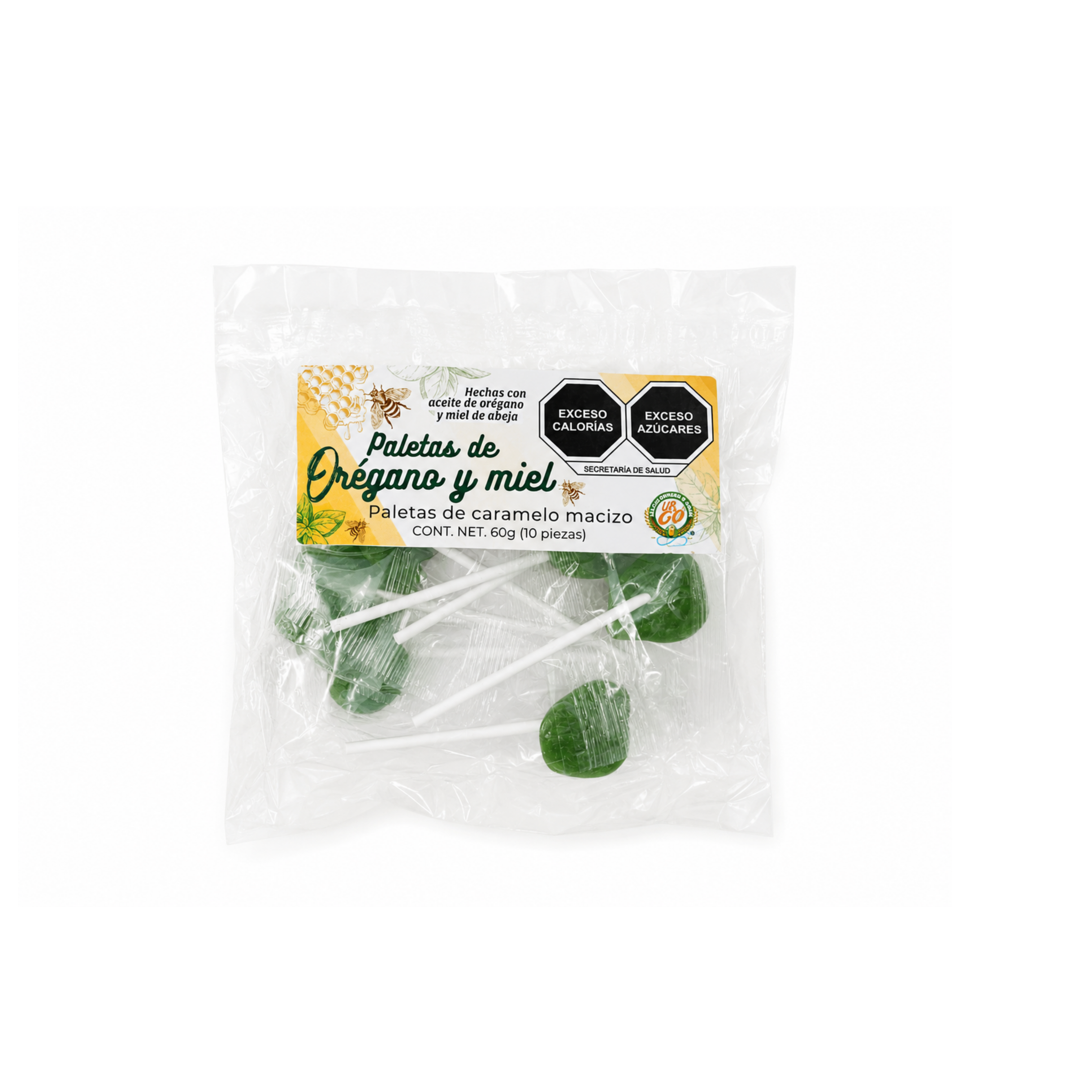 50 Paletas de Orégano con Miel 600gr(5 Bolsas de 10pzas c/u. 60gr cada bolsa